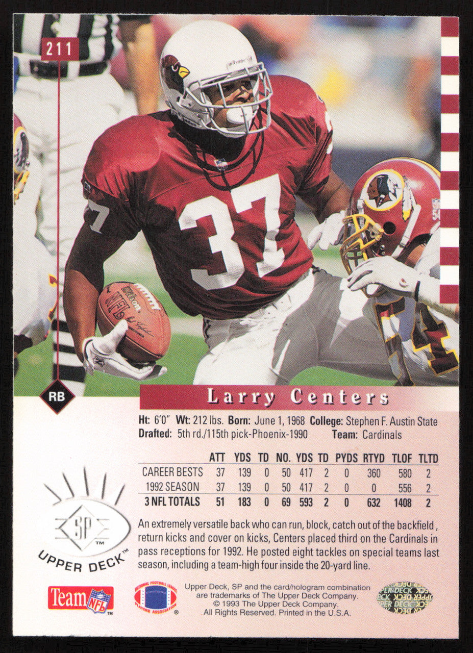 Larry Centers Autographed 1993 Upper Deck SP Card #211 Arizona Cardinals SKU #260691