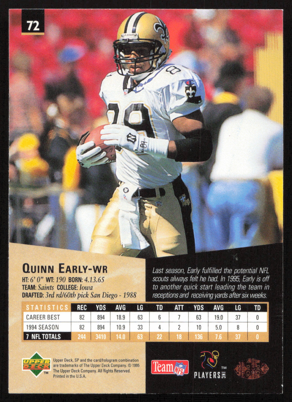 Quinn Early Autographed 1995 Upper Deck SP Card #72 New Orleans Saints SKU #260725