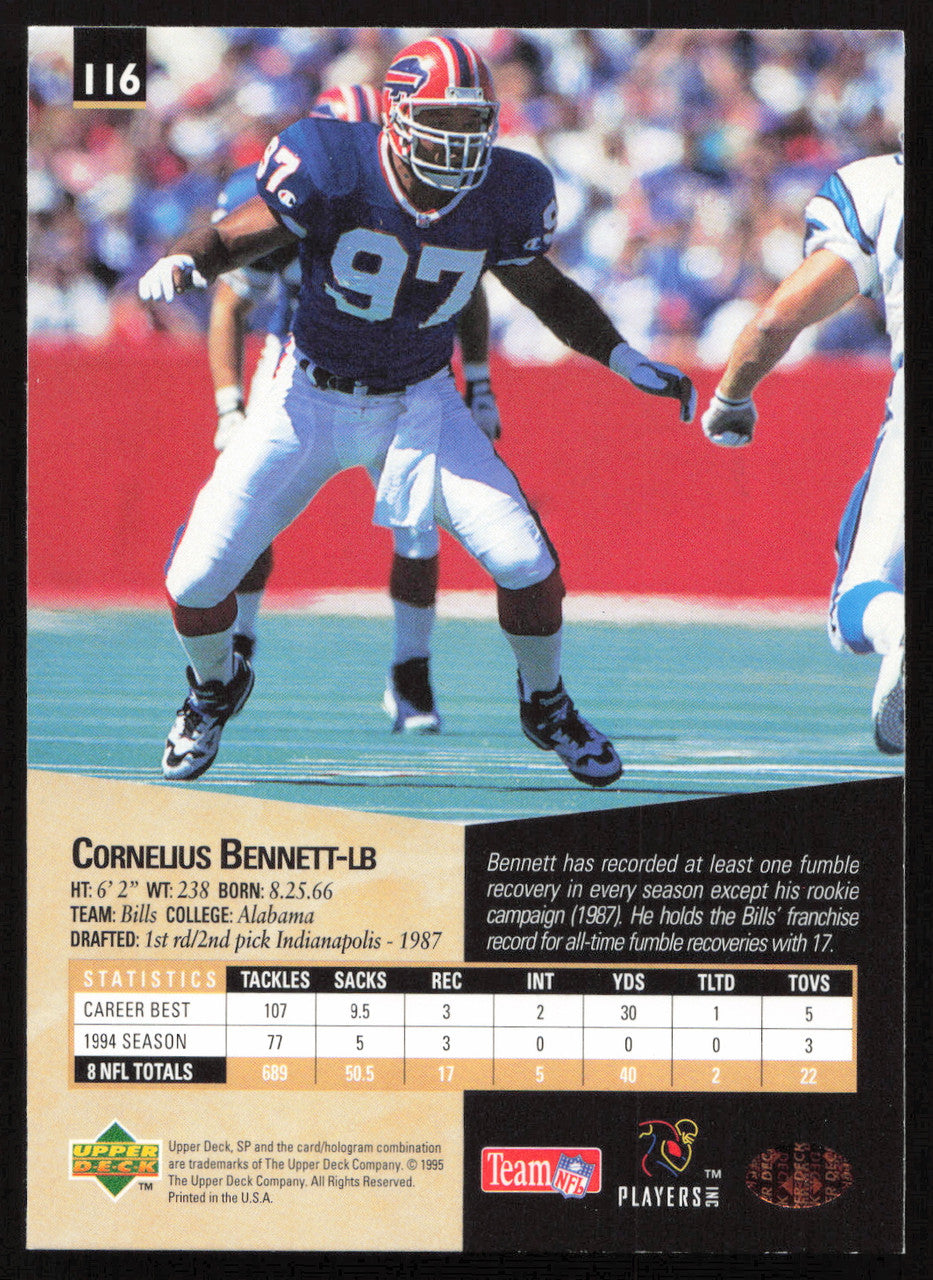 Cornelius Bennett Autographed 1995 Upper Deck SP Card #116 Buffalo Bills SKU #260729