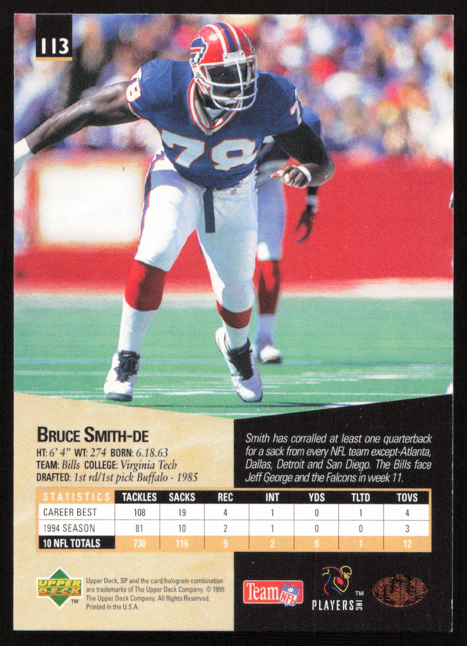 Bruce Smith Autographed 1995 Upper Deck SP Card #113 Buffalo Bills SKU #260730