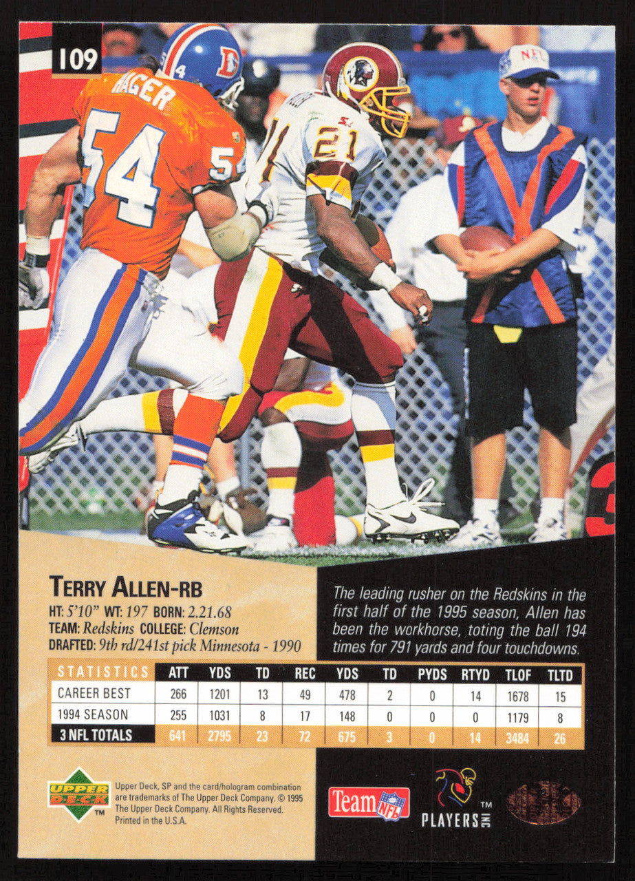 Terry Allen Autographed 1995 Upper Deck SP Card #109 Washington Redskins SKU #260731