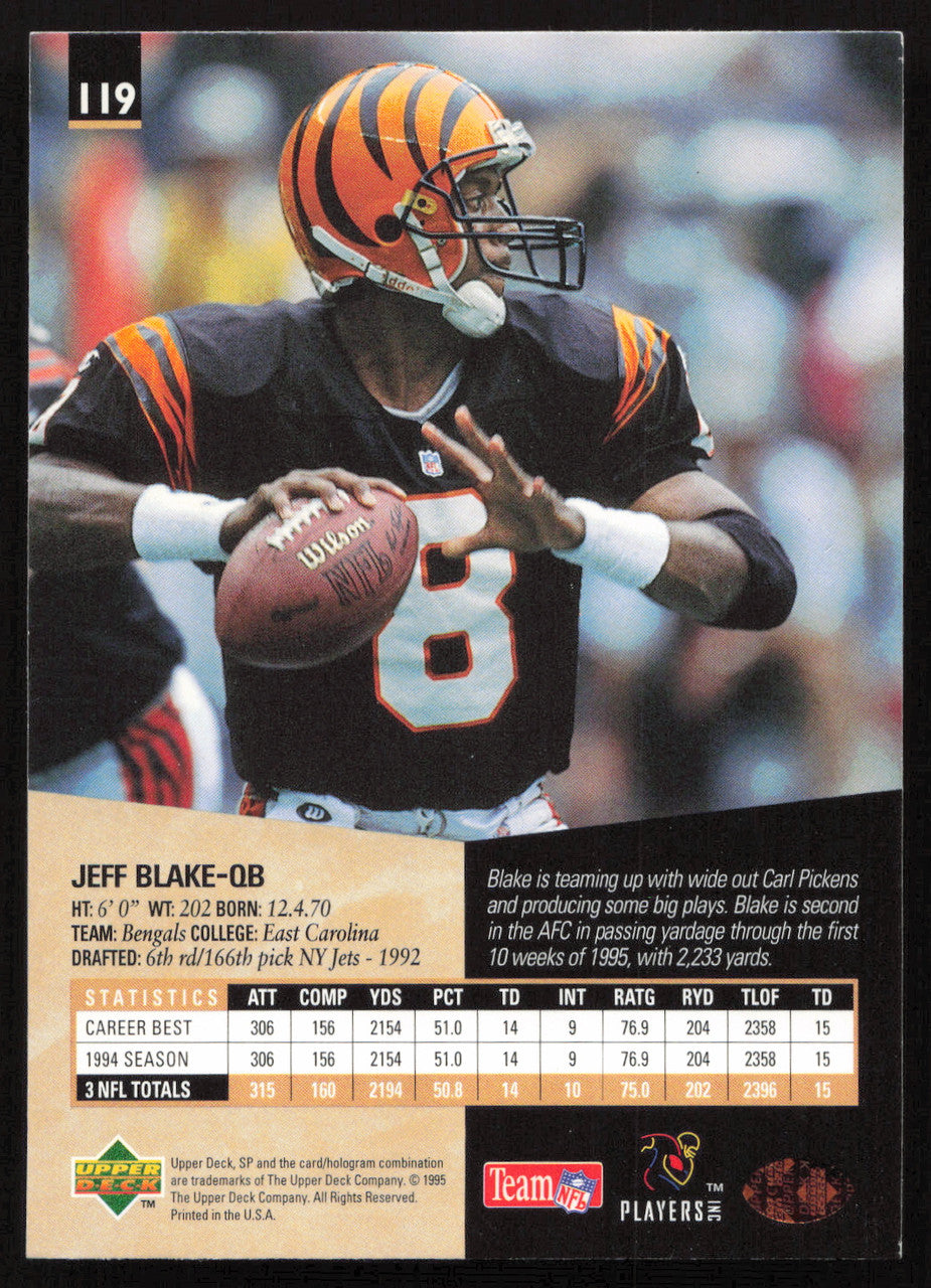 Jeff Blake Autographed 1995 Upper Deck SP Card #119 Cincinnati Bengals SKU #260733