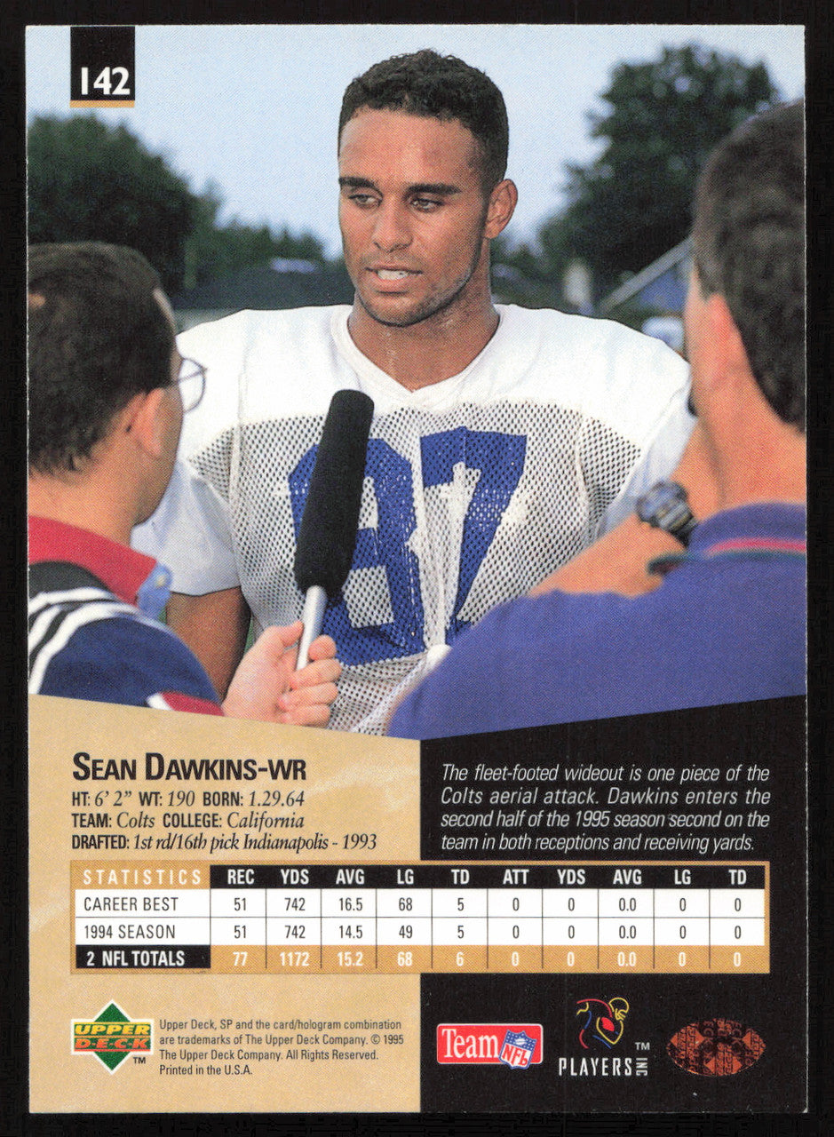 Sean Dawkins Autographed 1995 Upper Deck SP Card #142 Indianapolis Colts SKU #260737