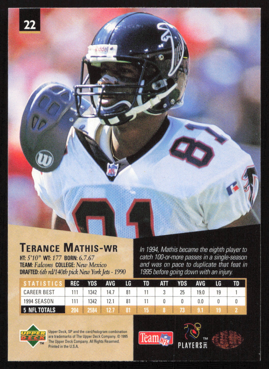 Terance Mathis Autographed 1995 Upper Deck SP Card #22 Atlanta Falcons SKU #260743