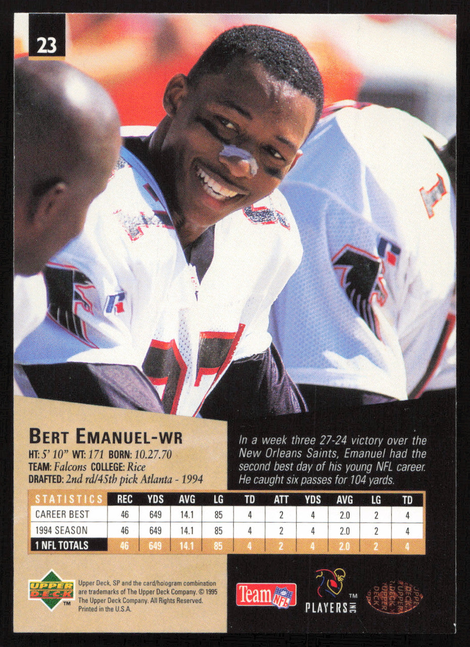 Bert Emanuel Autographed 1995 Upper Deck SP Card #23 Atlanta Falcons SKU #260744