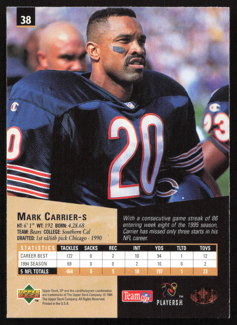 Mark Carrier Autographed 1995 Upper Deck SP Card #38 Chicago Bears SKU #260746