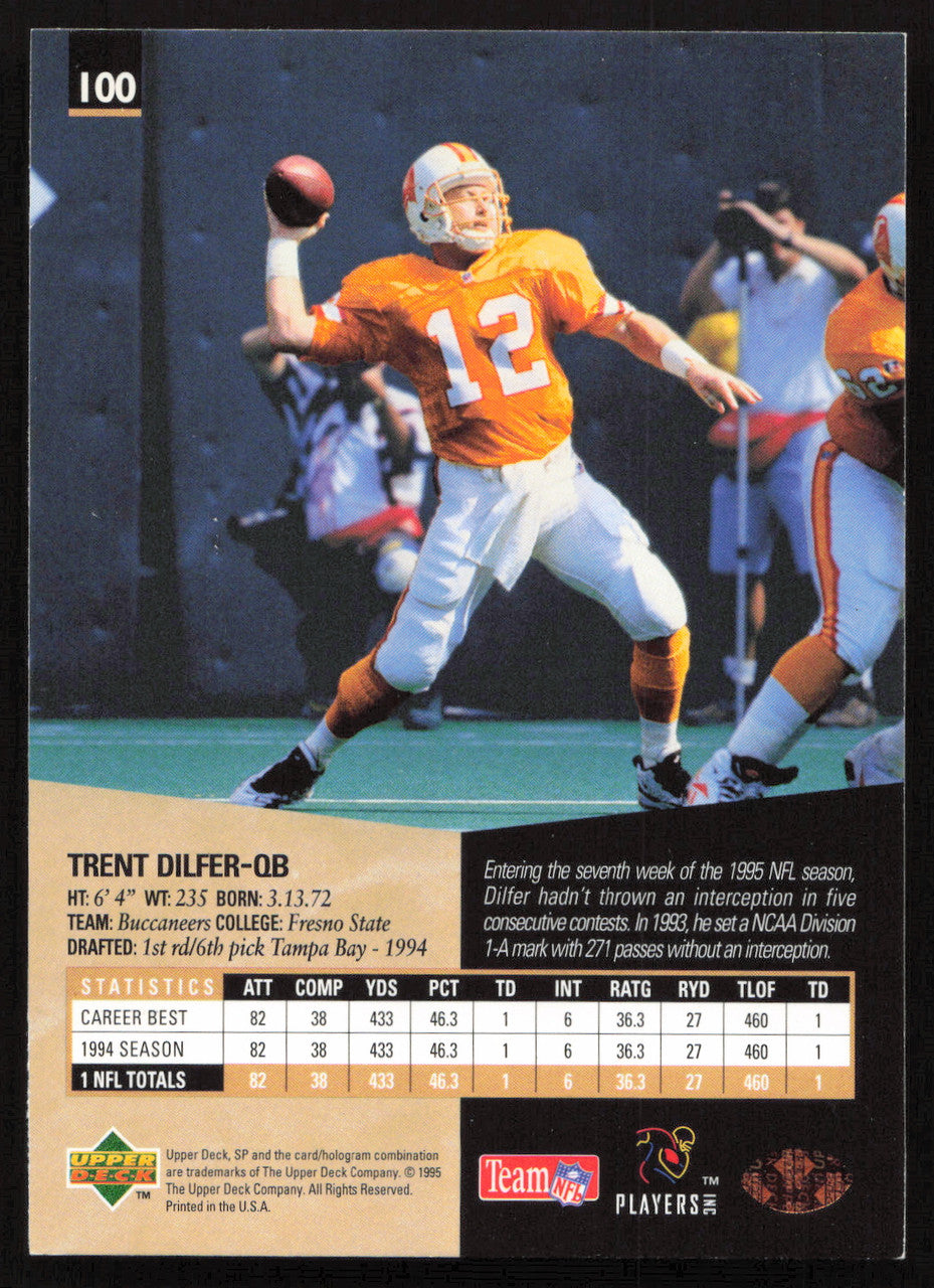Trent Dilfer Autographed 1995 Upper Deck SP Card #100 Tampa Bay Buccaneers SKU #260752