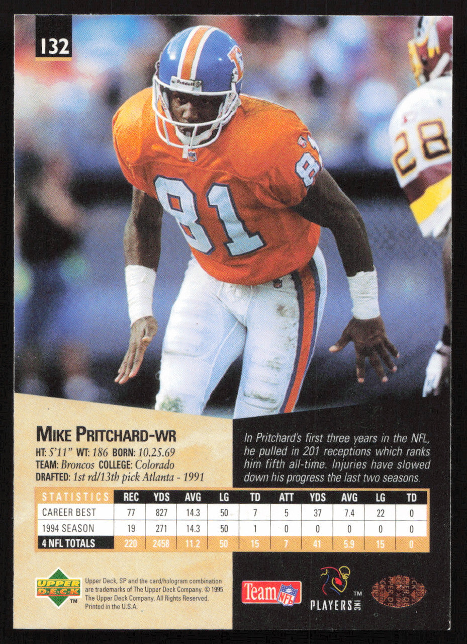 Mike Pritchard Autographed 1995 Upper Deck SP Card #132 Denver Broncos SKU #260756