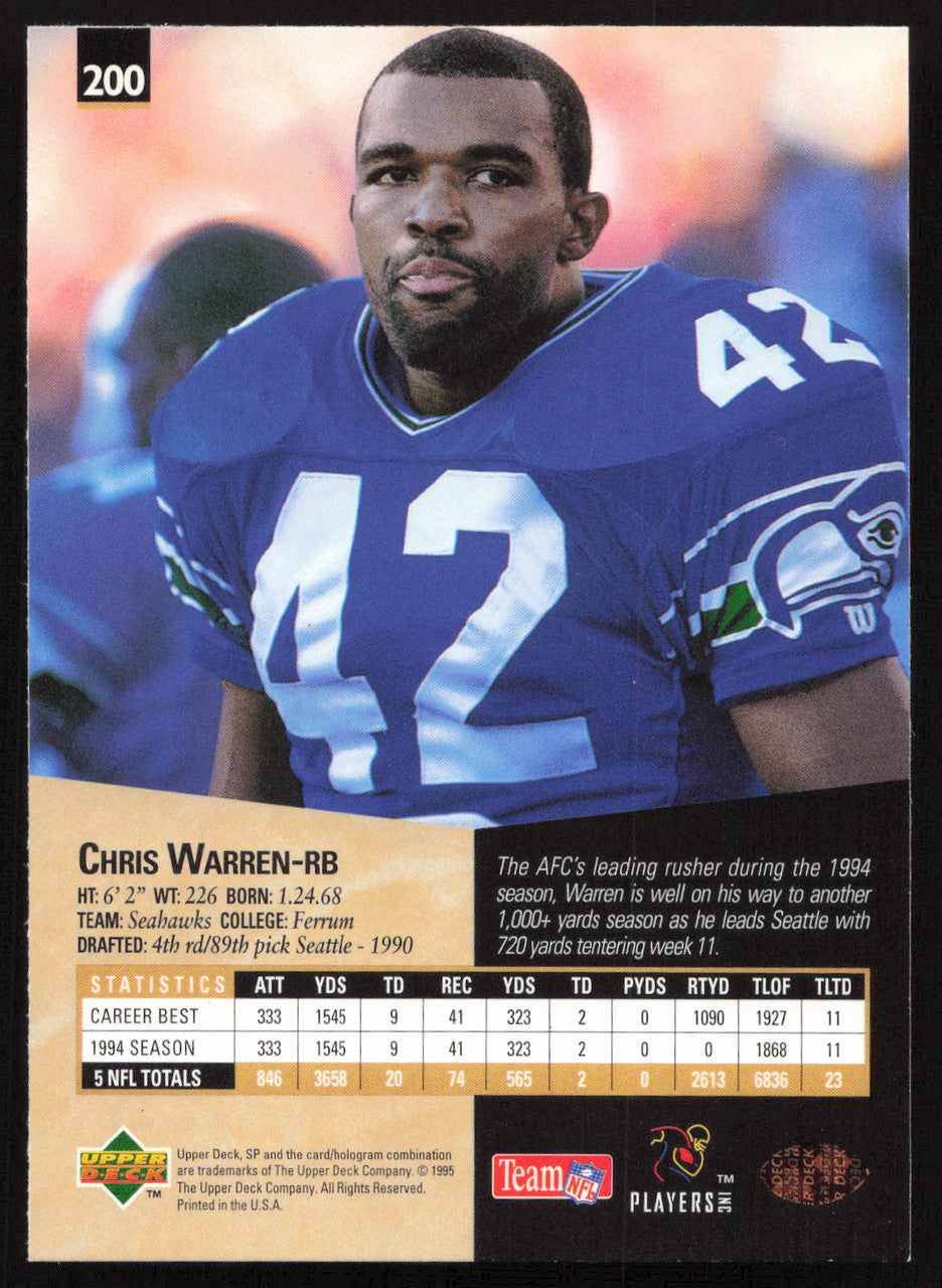 Chris Warren Autographed 1995 Upper Deck SP Card #200 Seattle Seahawks SKU #260763