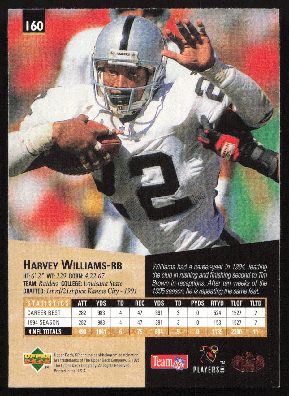 Harvey Williams Autographed 1995 Upper Deck SP Card #160 Los Angeles Raiders SKU #260768