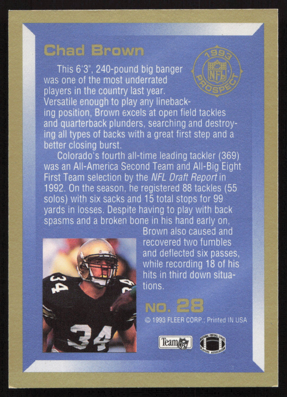 Chad Brown Autographed 1993 Fleer Prospect Rookie Card #28 Pittsburgh Steelers SKU #260769