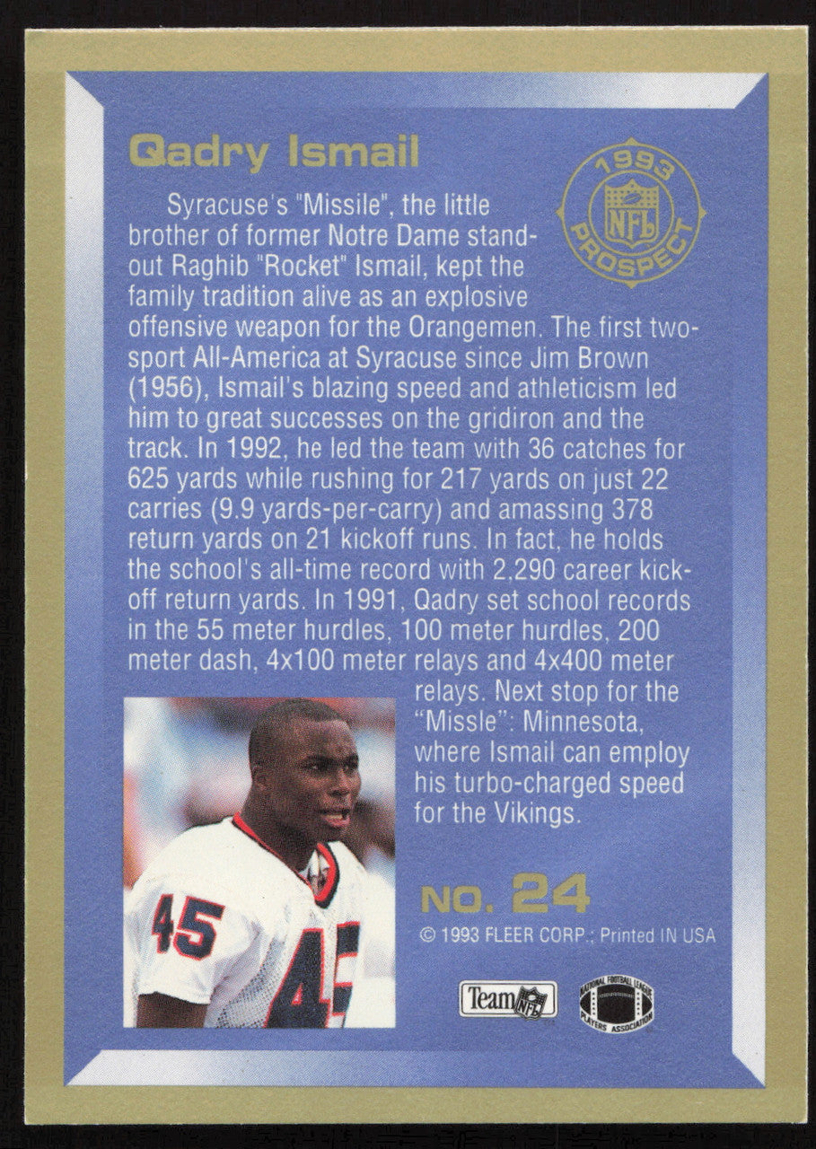 Qadry Ismail Autographed 1993 Fleer Prospect Rookie Card #24 Minnesota Vikings SKU #260773