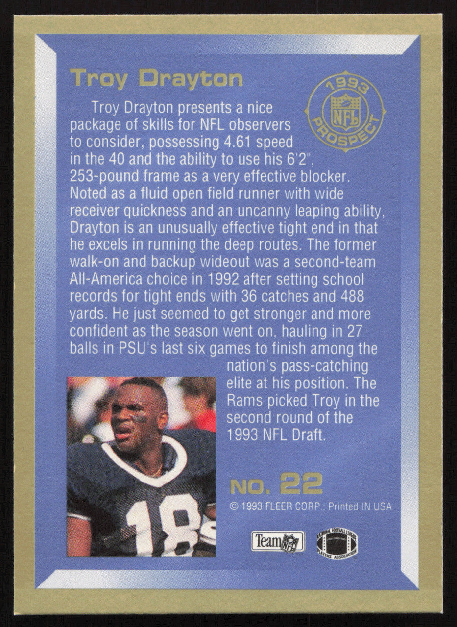 Troy Drayton Autographed 1993 Fleer Prospect Rookie Card #22 Los Angeles Rams SKU #260775