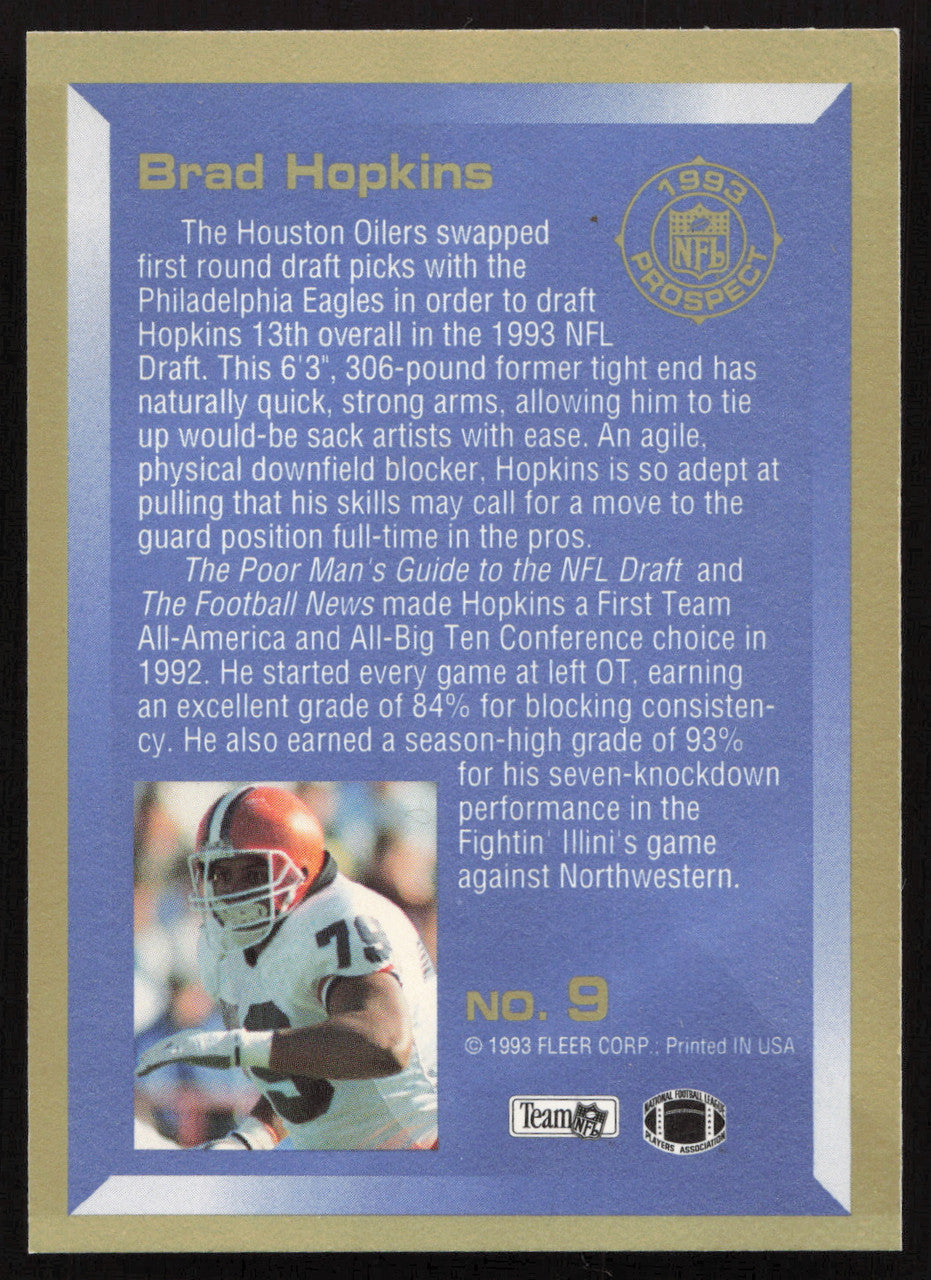 Brad Hopkins Autographed 1993 Fleer Prospect Rookie Card #9 Houston Oilers SKU #260778