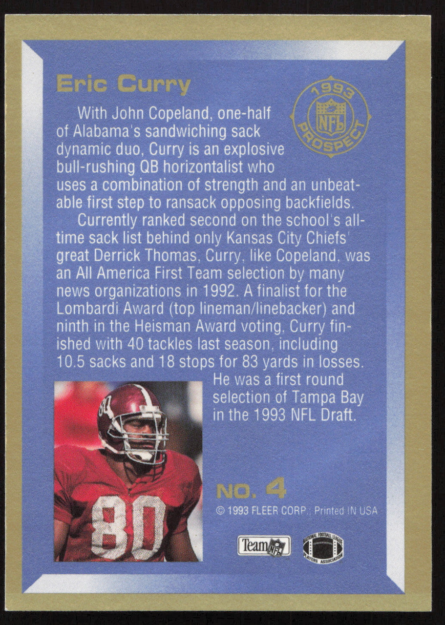 Eric Curry Autographed 1993 Fleer Prospect Rookie Card #4 Tampa Bay Buccaneers SKU #260783