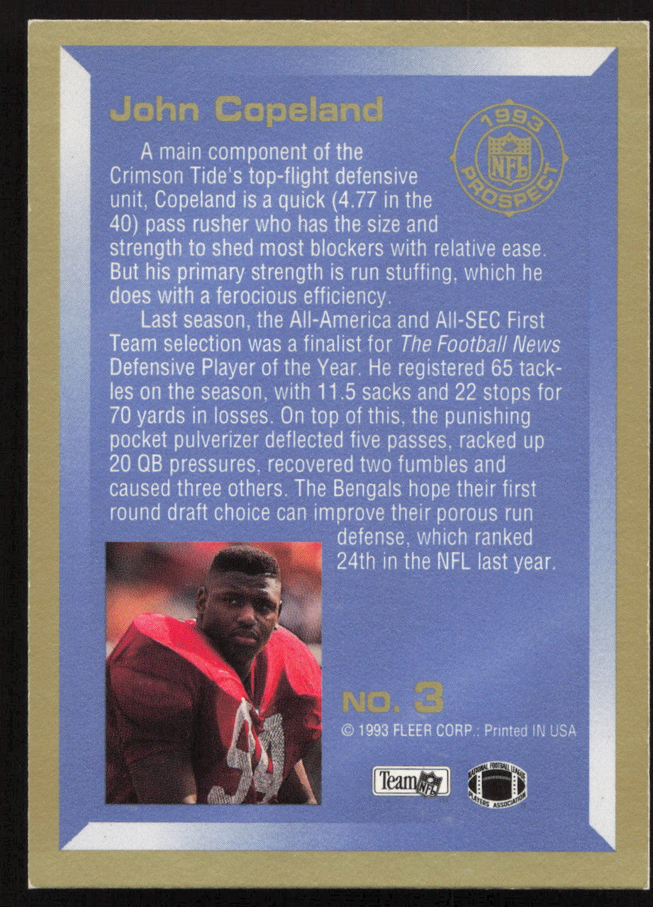 John Copeland Autographed 1993 Fleer Prospect Rookie Card #3 Cincinnati Bengals SKU #260784