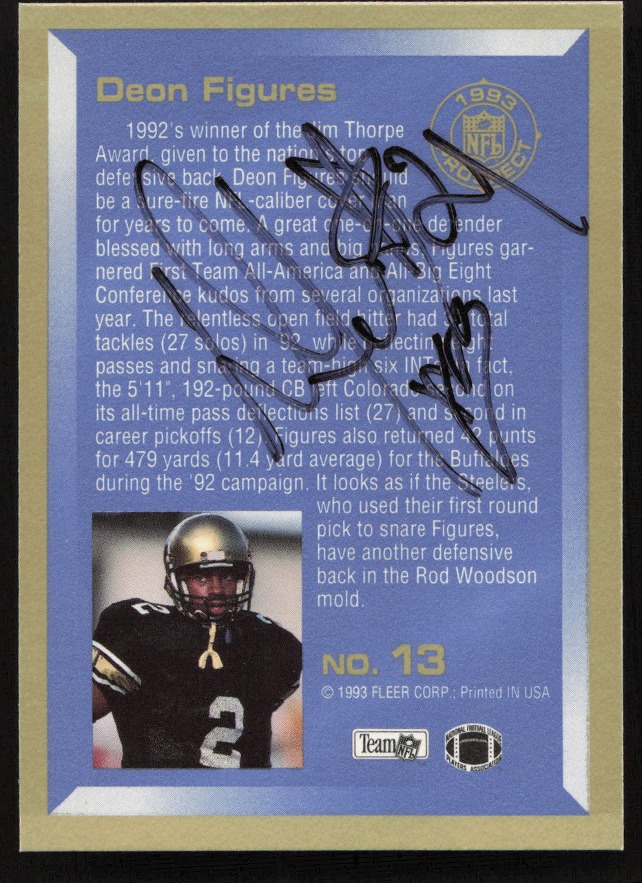 Deon Figures Autographed 1993 Fleer Prospect Rookie Card #13 Pittsburgh Steelers (Signed on Back) SKU #260786
