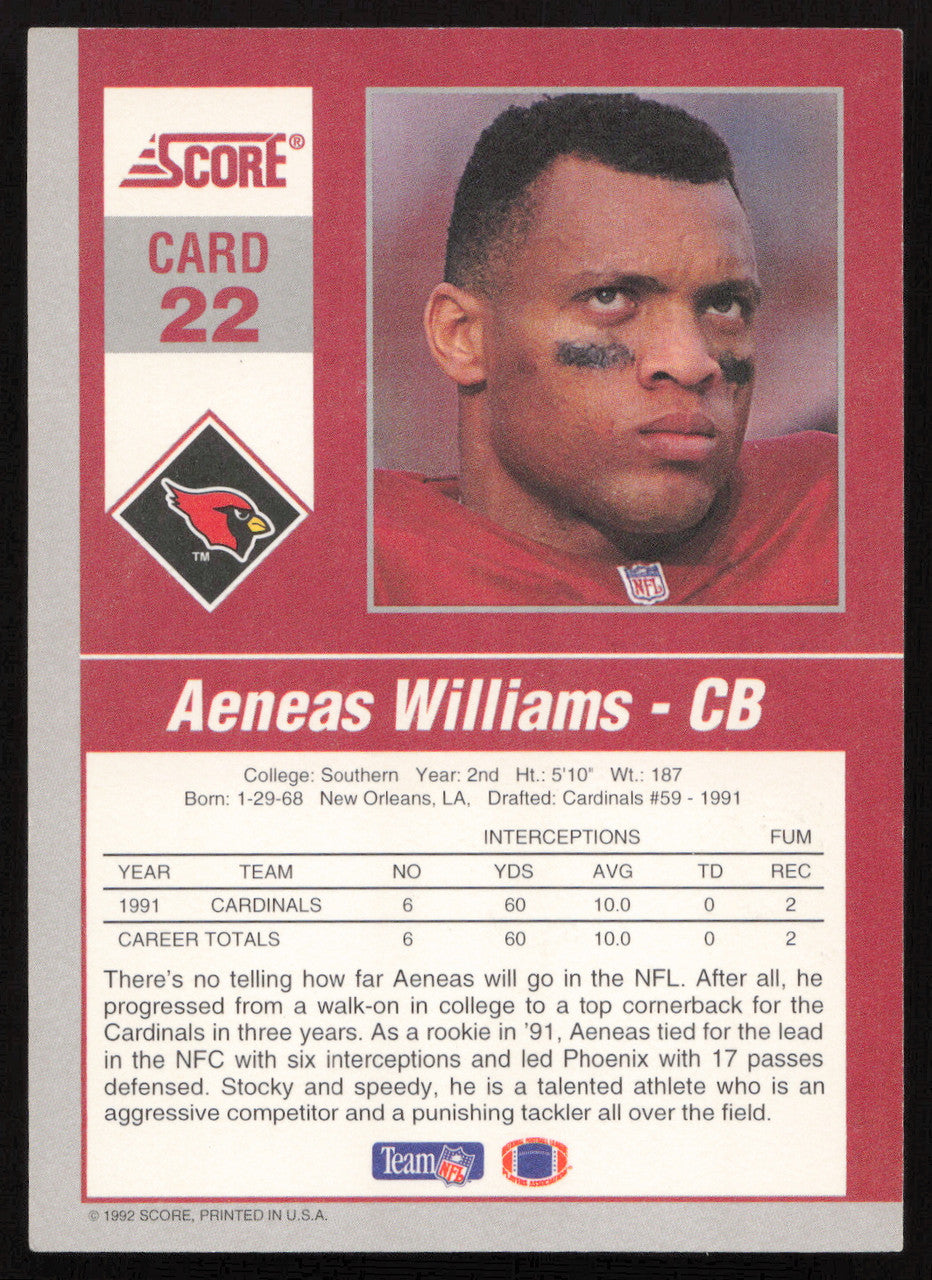 Aeneas Williams Autographed 1992 Score '90s Gridiron Stars Card #22 Arizona Cardinals SKU #260791