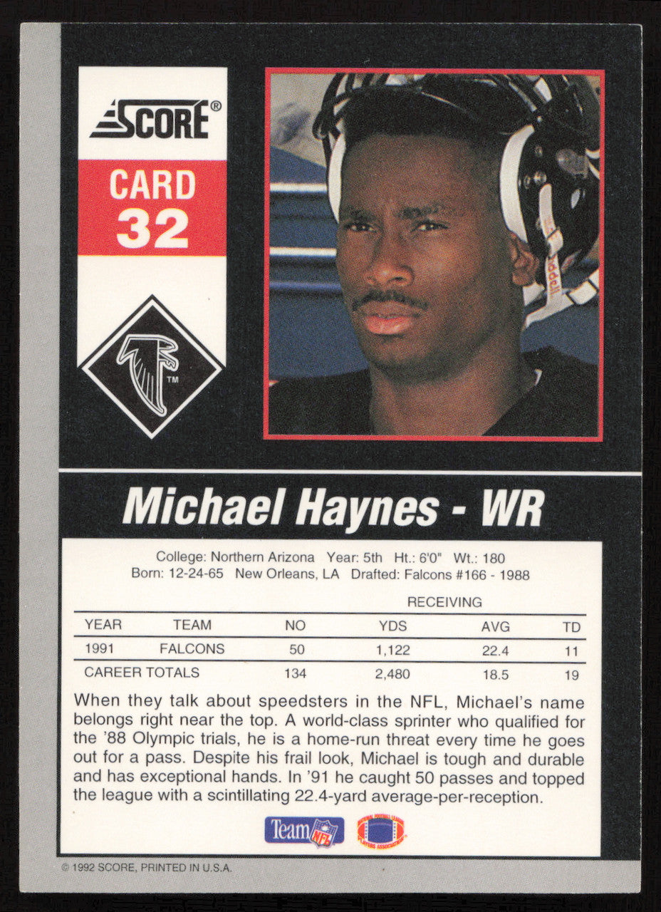 Michael Haynes Autographed 1992 Score '90s Gridiron Stars Card #32 Atlanta Falcons SKU #260792