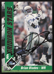 Brian Blades Autographed 1992 Score '90s Gridiron Stars Card #29 Seattle Seahawks SKU #260794