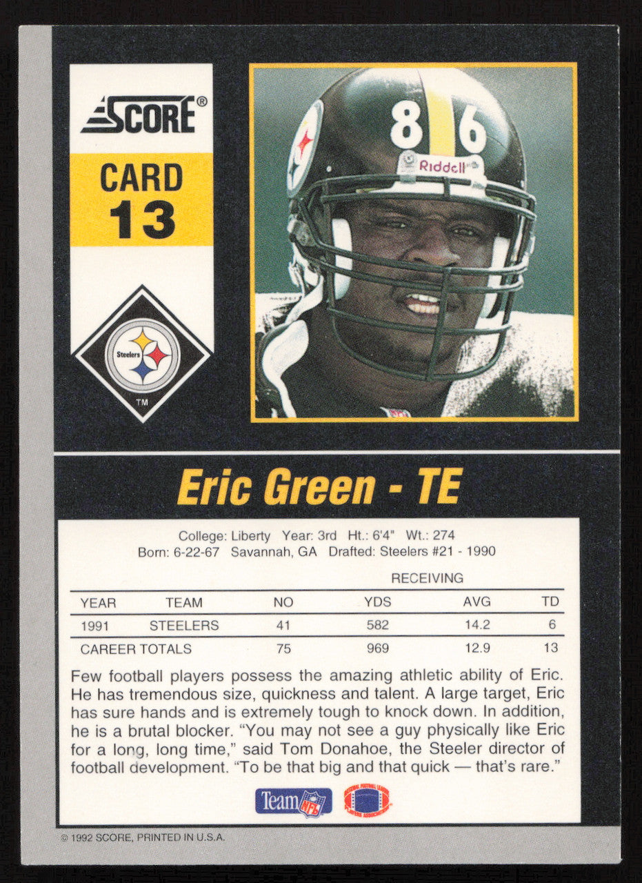 Eric Green Autographed 1992 Score '90s Gridiron Stars Card #13 Pittsburgh Steelers SKU #260798