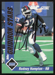 Rodney Hampton Autographed 1992 Score '90s Gridiron Stars Card #9 New York Giants SKU #260800