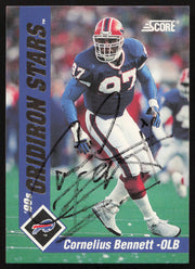 Cornelius Bennett Autographed 1992 Score '90s Gridiron Stars Card #34 Buffalo Bills SKU #260801