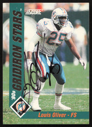 Louis Oliver Autographed 1992 Score '90s Gridiron Stars Card #35 Miami Dolphins SKU #260802