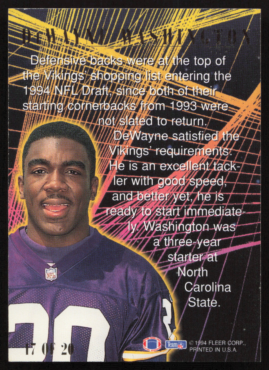 DeWayne Washington Autographed 1994 Fleer Ultra First Rounder Rookie Card #17 Minnesota Vikings SKU #260808