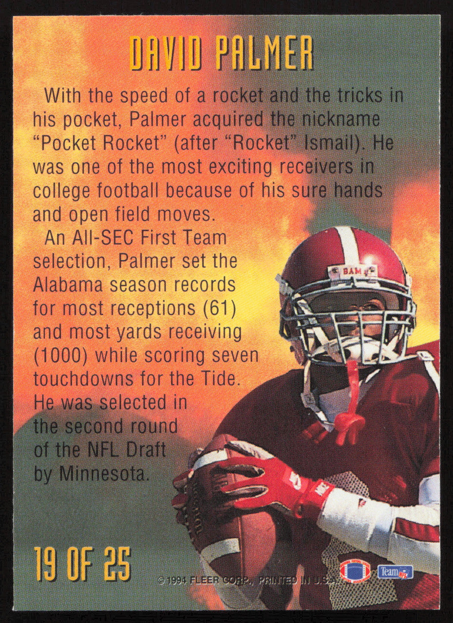 David Palmer Autographed 1994 Fleer NFL Prospects Rookie Card #19 Minnesota Vikings SKU #260812