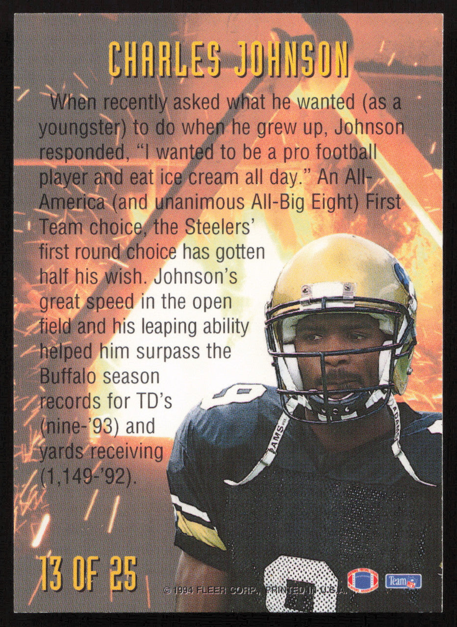Charles Johnson Autographed 1994 Fleer NFL Prospects Rookie Card #13 Pittsburgh Steelers SKU #260814