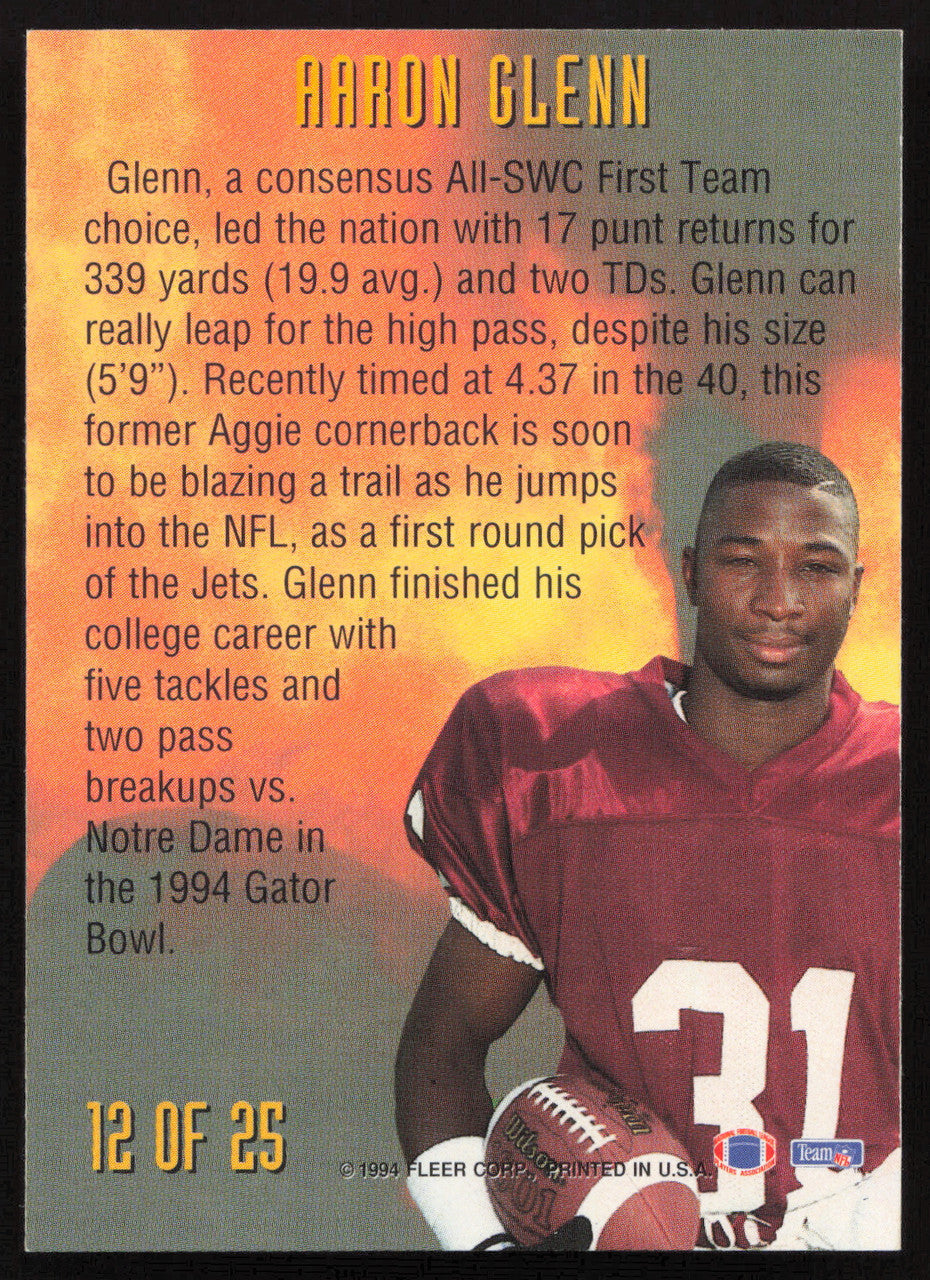 Aaron Glenn Autographed 1994 Fleer NFL Prospects Rookie Card #12 New York Jets SKU #260815