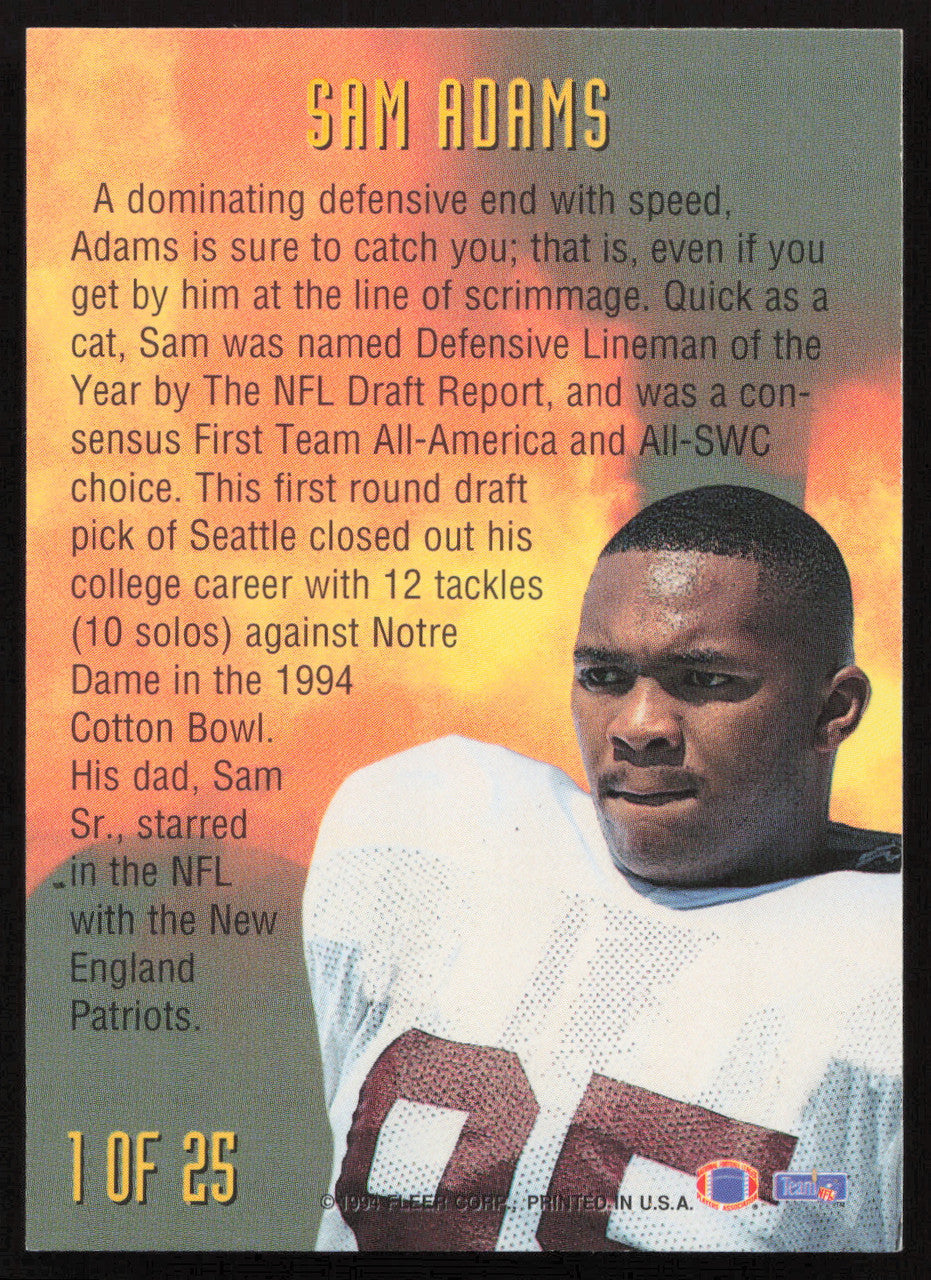 Sam Adams Autographed 1994 Fleer NFL Prospects Rookie Card #1 Seattle Seahawks SKU #260817
