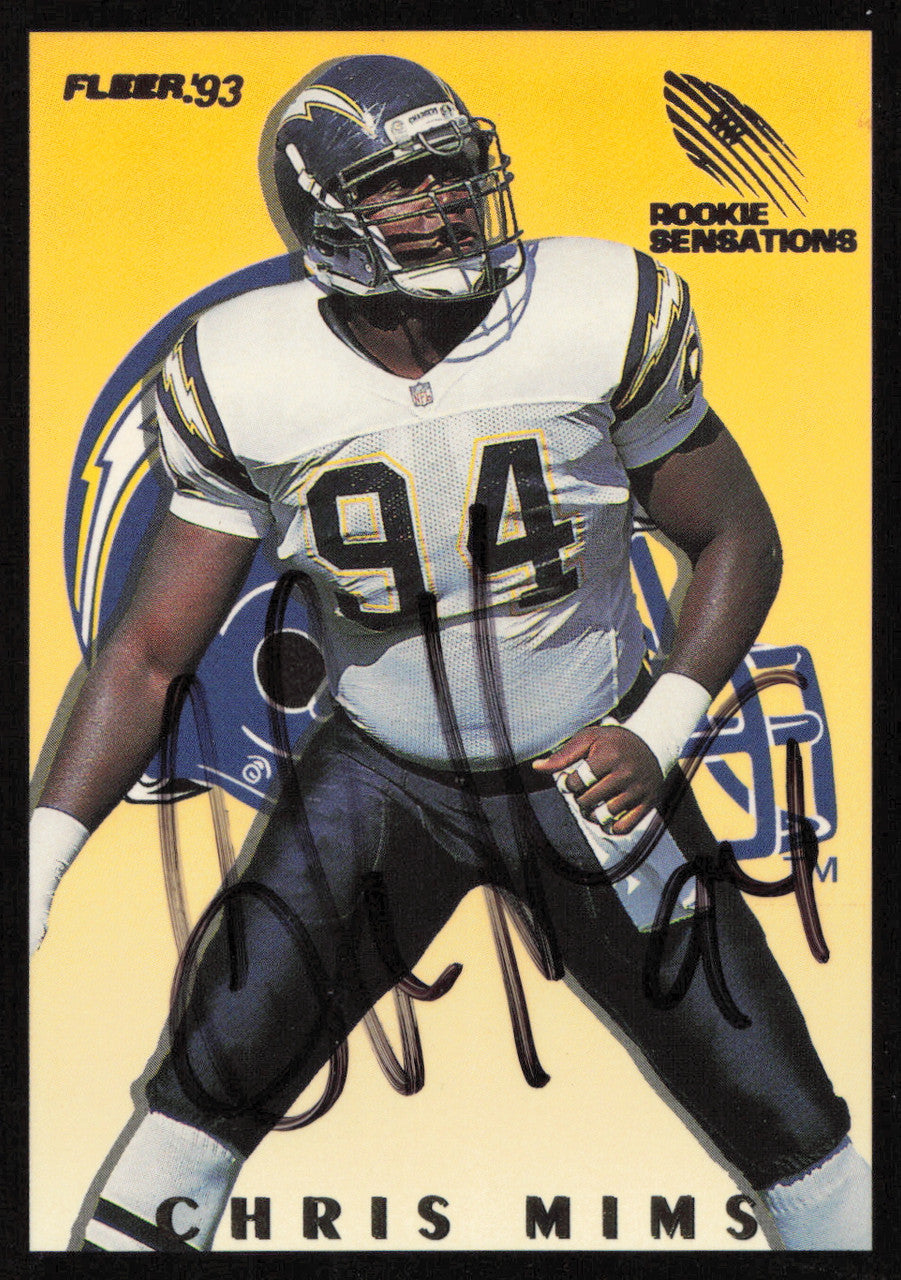 Chris Mims Autographed 1993 Fleer Rookie Sensations Card #16 San Diego Chargers SKU #260818