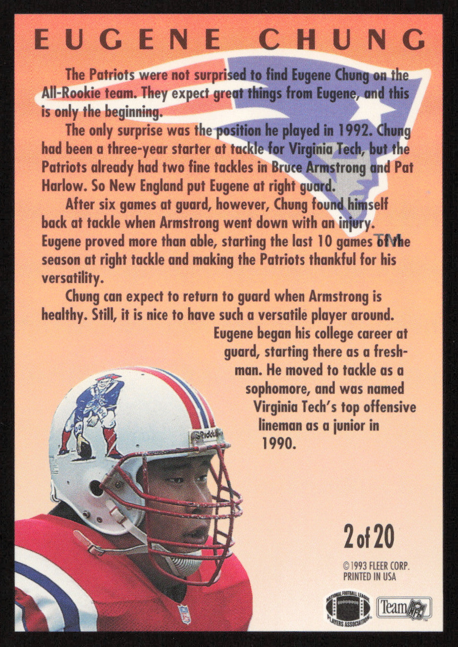 Eugene Chung Autographed 1993 Fleer Rookie Sensations Card #2 New England Patriots SKU #260825