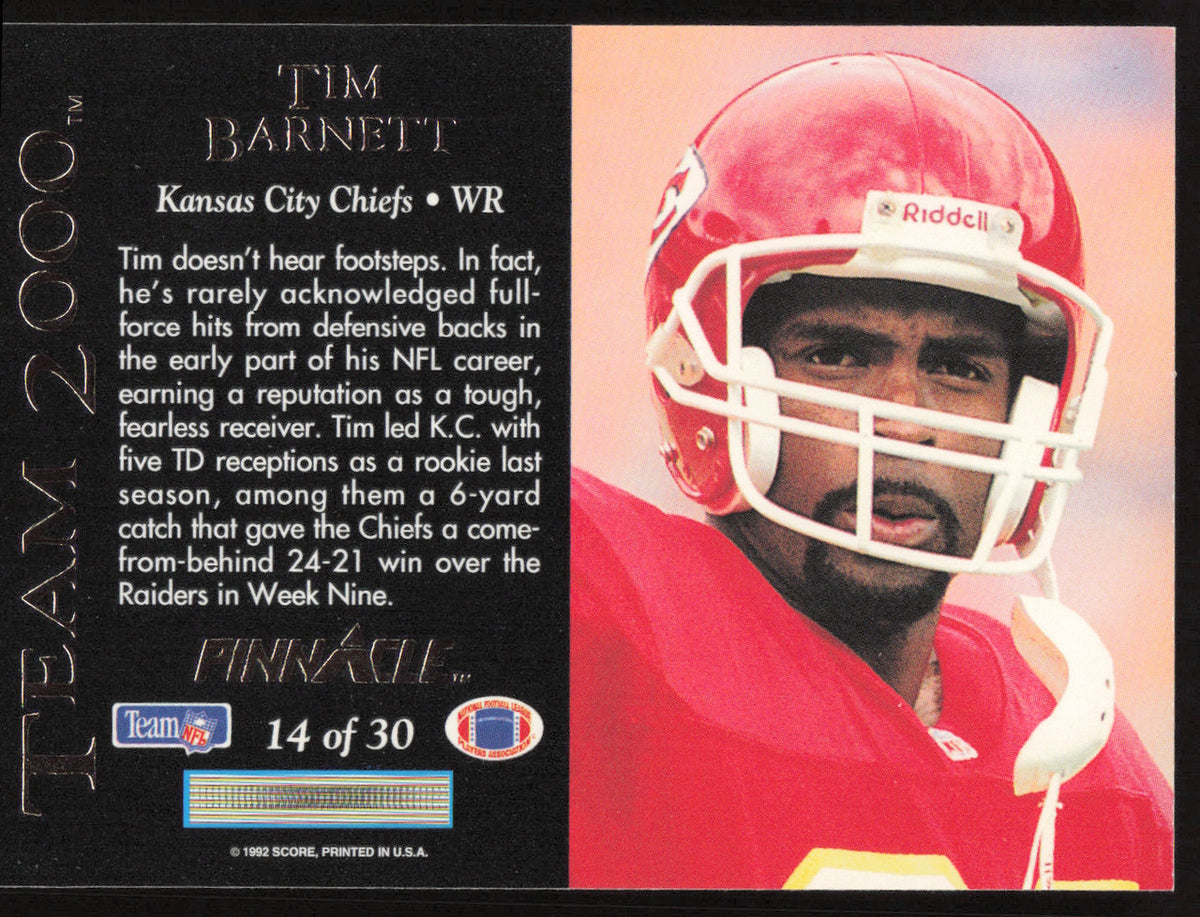 Tim Barnett Autographed 1992 Pinnacle Team 2000 Card #14 Kansas City Chiefs SKU #260831