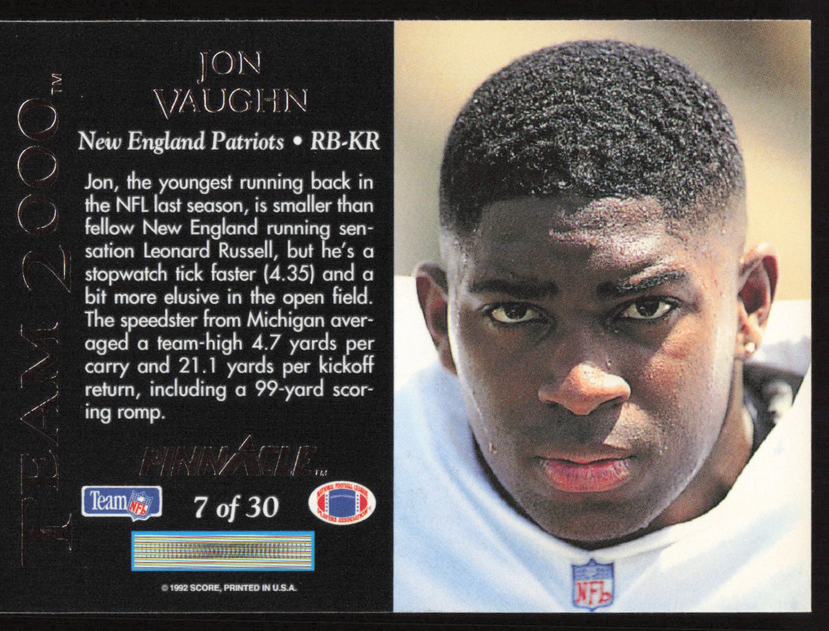 Jon Vaughn Autographed 1992 Pinnacle Team 2000 Card #7 New England Patriots SKU #260832