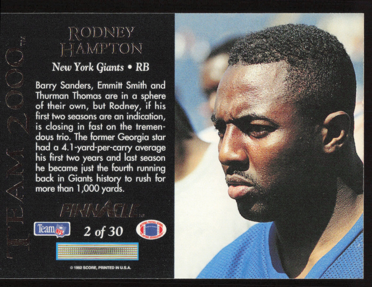 Rodney Hampton Autographed 1992 Pinnacle Team 2000 Card #2 New York Giants SKU #260834
