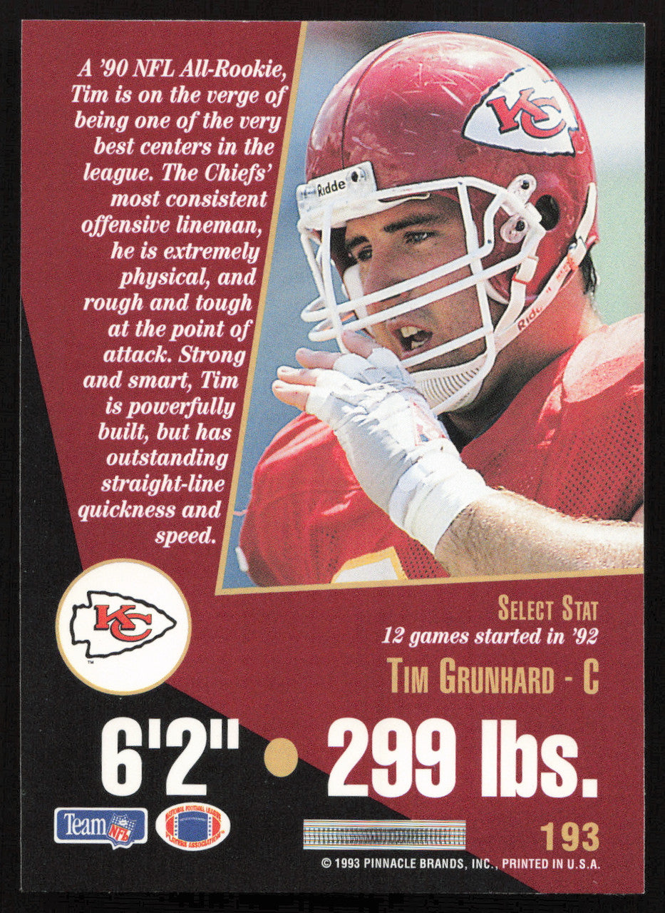 Tim Grunhard Autographed 1993 Score Select Card #193 Kansas City Chiefs SKU #260840