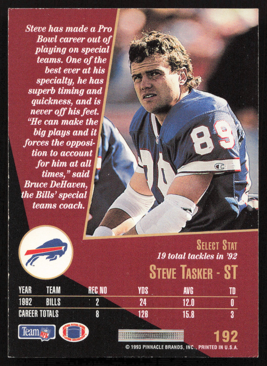 Steve Tasker Autographed 1993 Score Select Card #192 Buffalo Bills SKU #260841