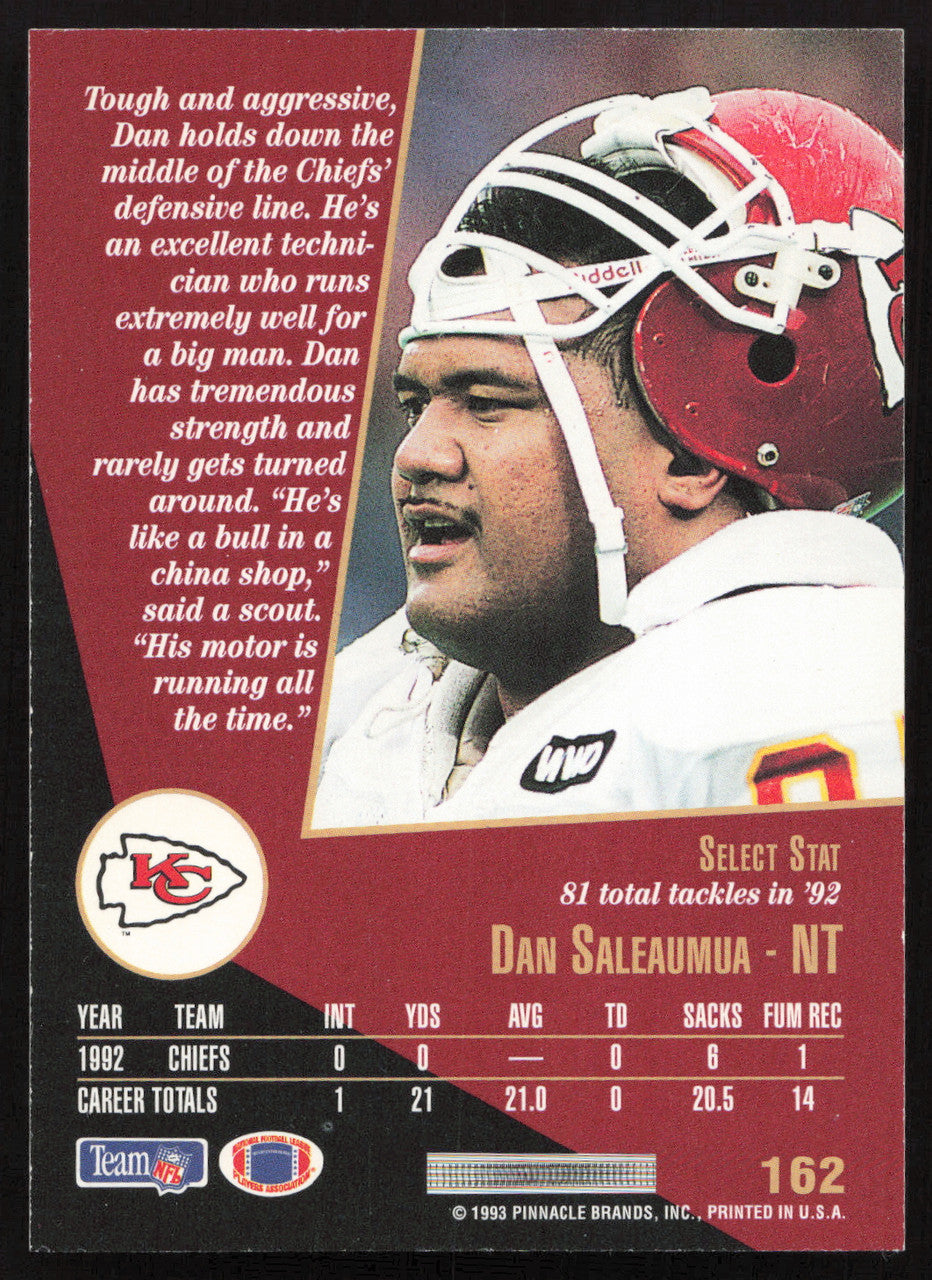 Dan Saleaumua Autographed 1993 Score Select Card #162 Kansas City Chiefs SKU #260855