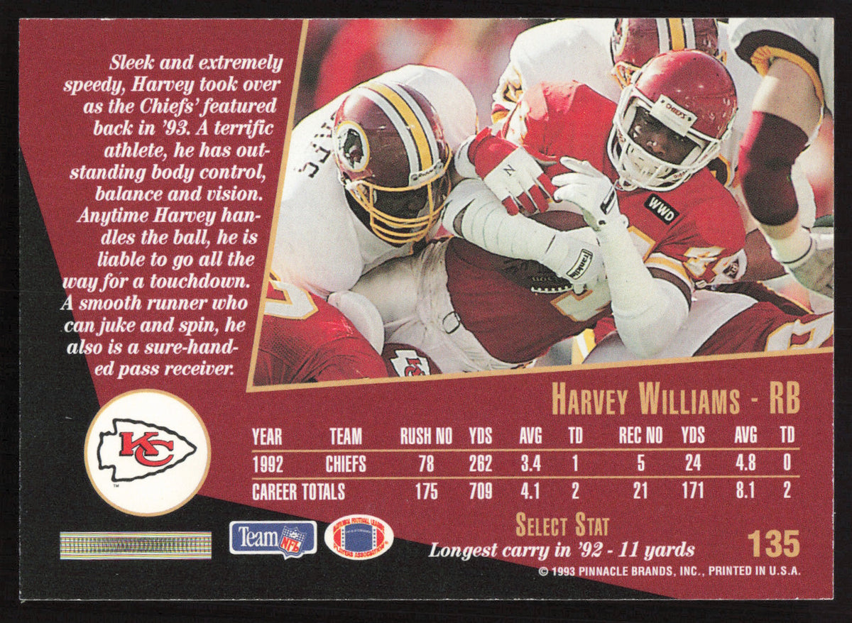 Harvey Williams Autographed 1993 Score Select Card #135 Kansas City Chiefs SKU #260868