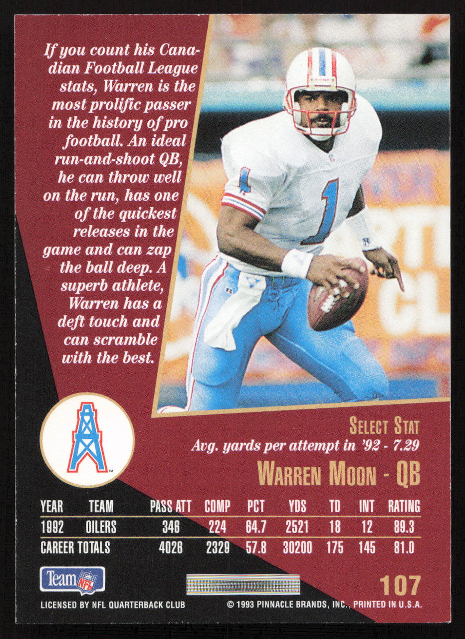 Warren Moon Autographed 1993 Score Select Card #107 Houston Oilers SKU #260881