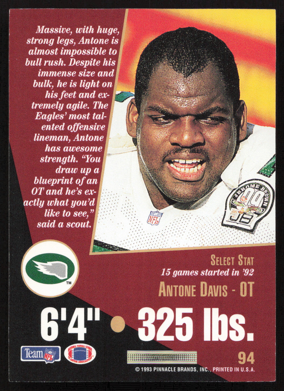 Antone Davis Autographed 1993 Score Select Card #94 Philadelphia Eagles SKU #260885