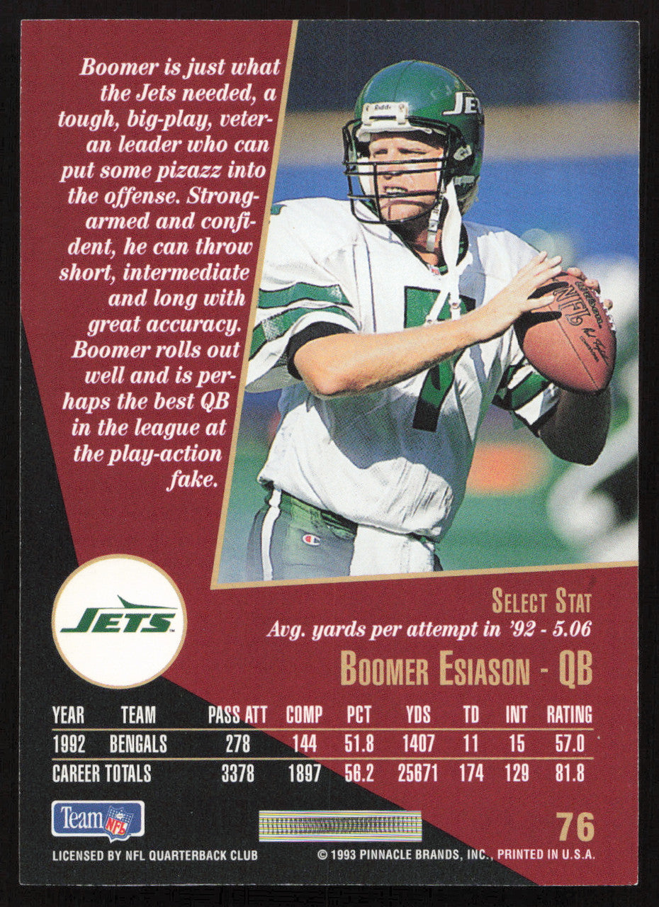 Boomer Esiason Autographed 1993 Score Select Card #76 New York Jets SKU #260892