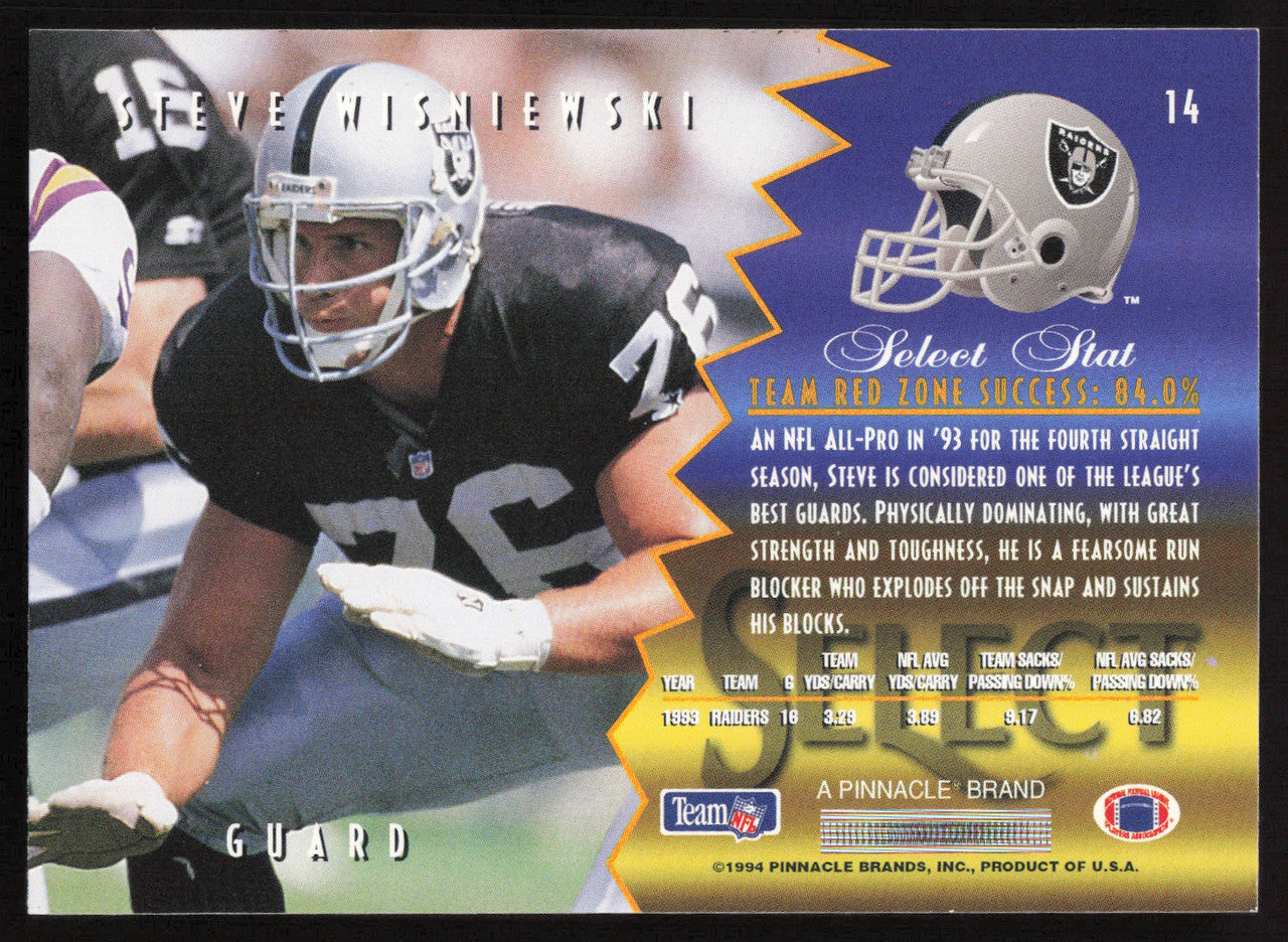 Steve Wisniewski Autographed 1994 Score Select Card #14 Los Angeles Raiders SKU #260926