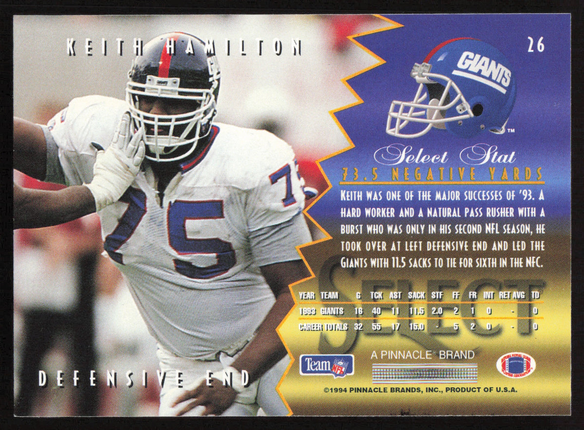 Keith Hamilton Autographed 1994 Score Select Card #26 New York Giants SKU #260931