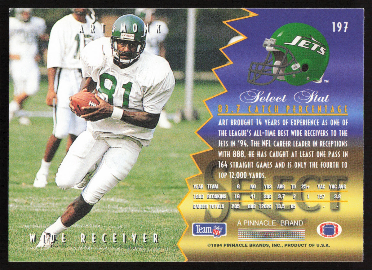 Art Monk Autographed 1994 Score Select Card #197 New York Jets SKU #260939
