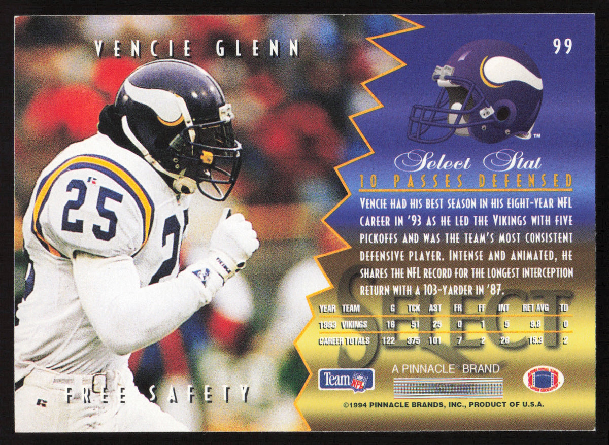 Vencie Glenn Autographed 1994 Score Select Card #99 Minnesota Vikings SKU #260944