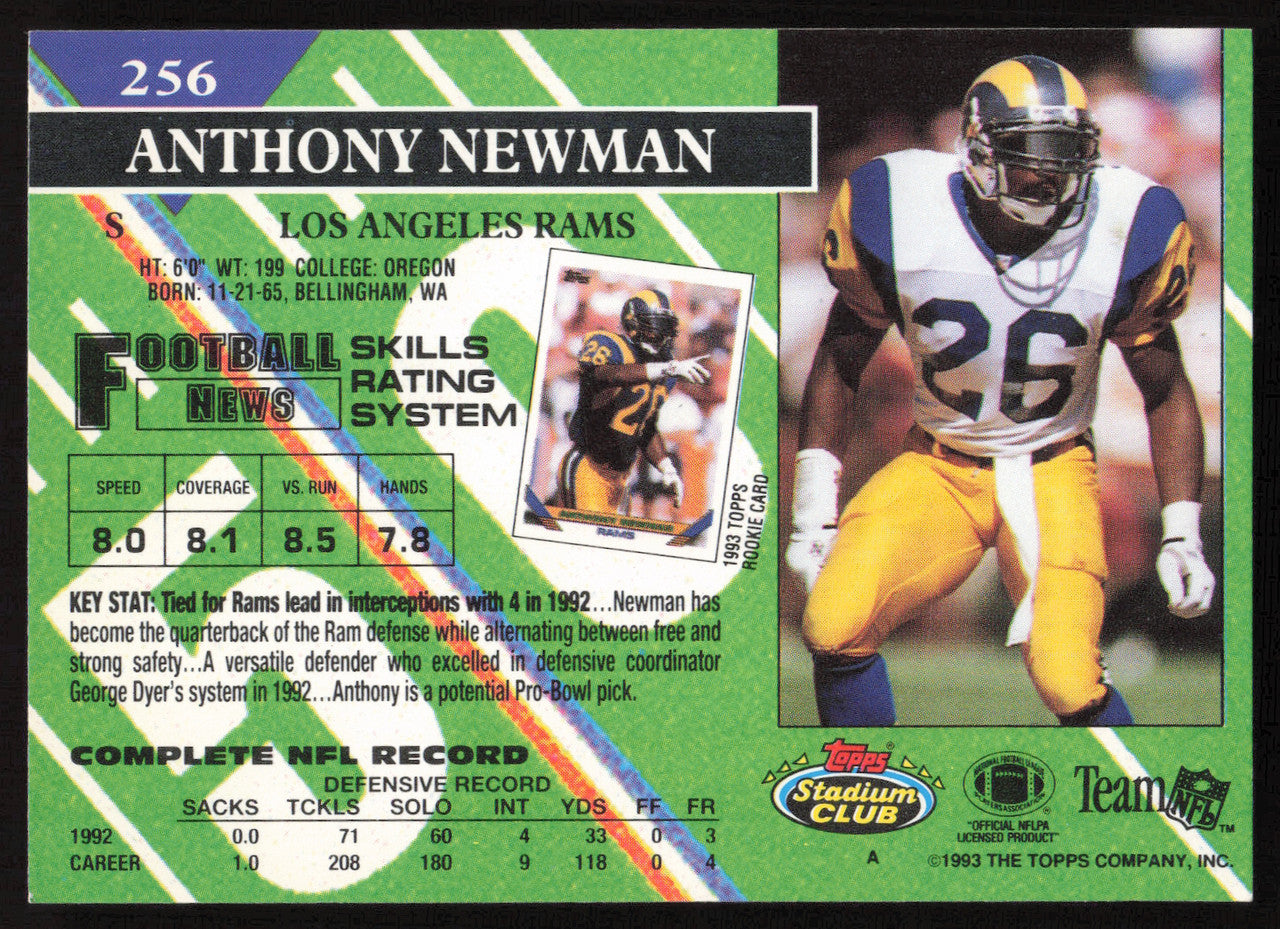 Anthony Newman Autographed 1993 Stadium Club Card #256 Los Angeles Rams SKU #260978